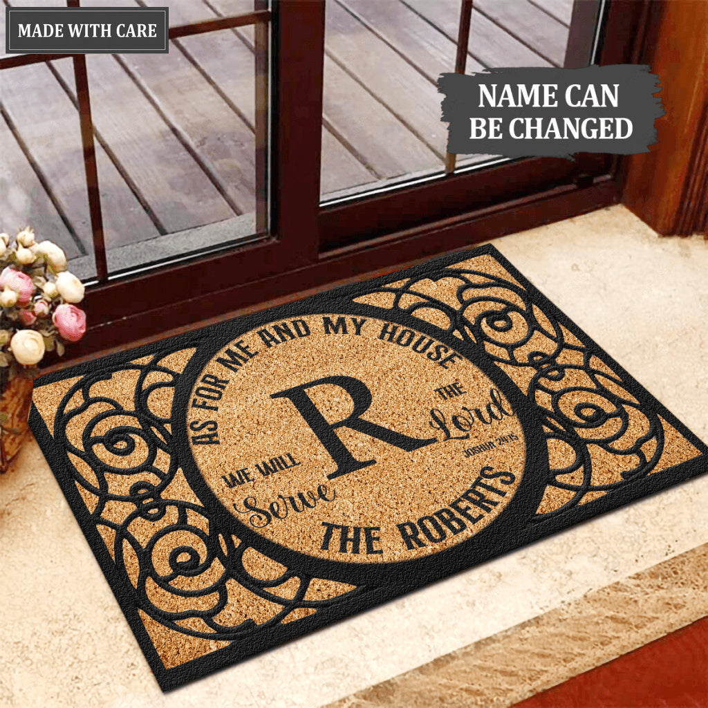 Letter Monogram Serve The Lord Personalized Non-Slip Doormat