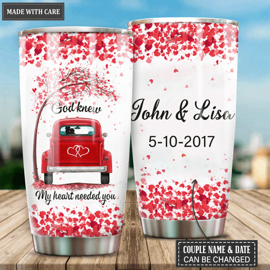 God Knew My Heart Needed You Red Truck Couple Personalized Tumbler