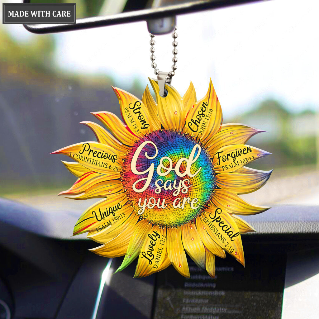 Sunflower God Says You Are Hippie Circle Car Hanging Ornament