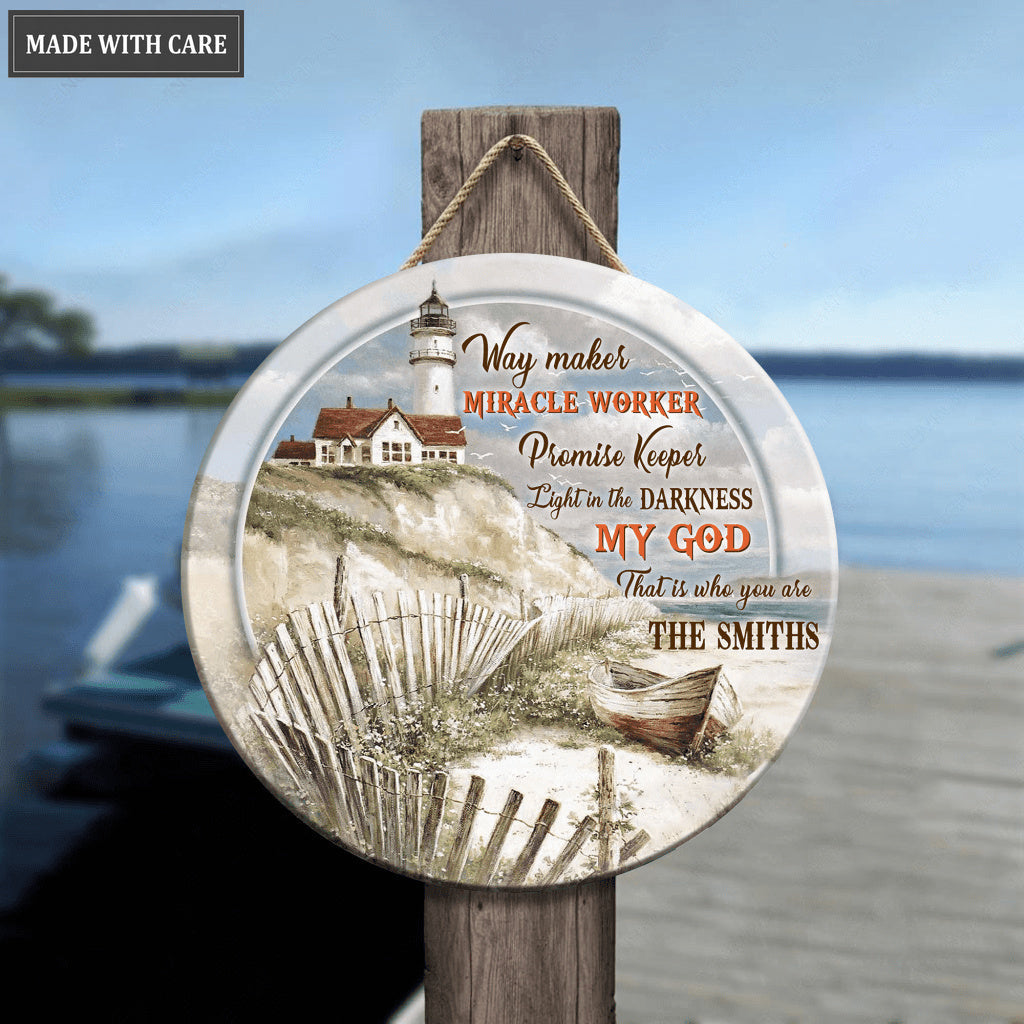 Personalized Lighthouse Waymaker Wood Circle Sign