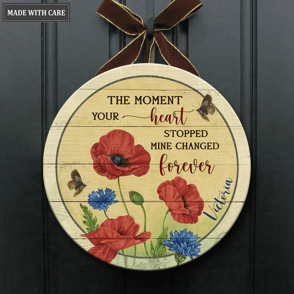 Personalized Red Flowers Mine Changed Wood Circle Sign