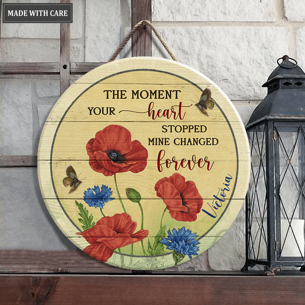Personalized Red Flowers Mine Changed Wood Circle Sign