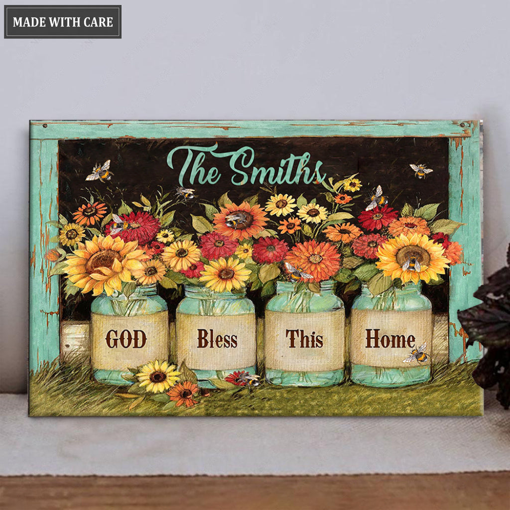 Personalized Sunflower Jars Bless This Home Wood Rectangle Sign