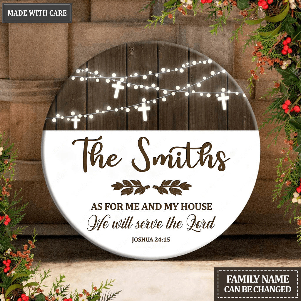 Serve The Lord Cross Light Personalized Round Wood Sign