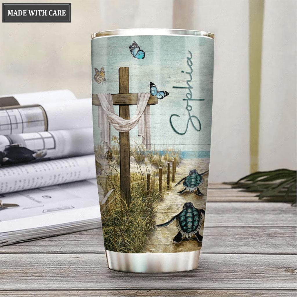 Beach Sand Sea Turtles Lighthouse Surrounded By The Glory Personalized Tumbler