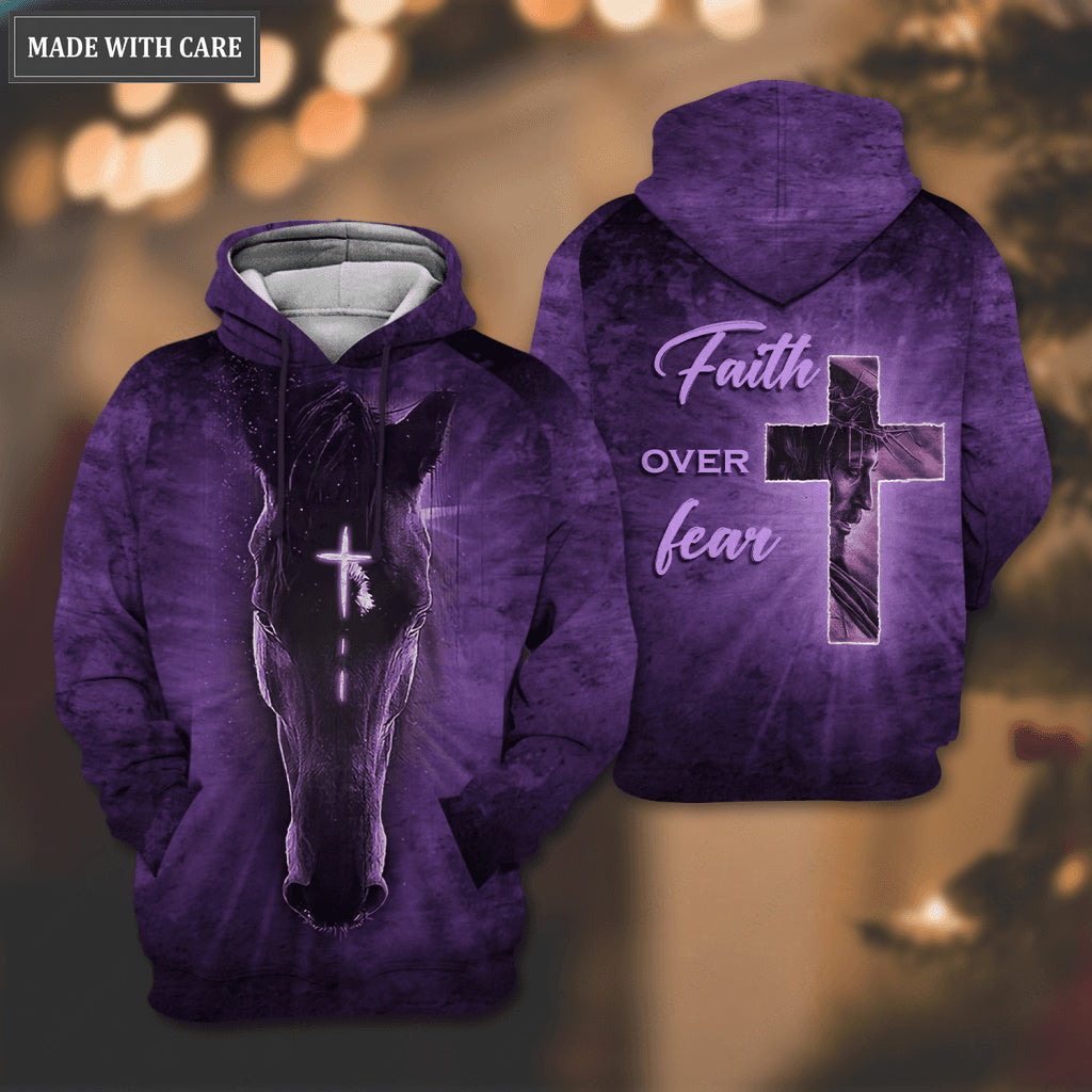 Purple Cross Horse Faith Over Fear Hoodie