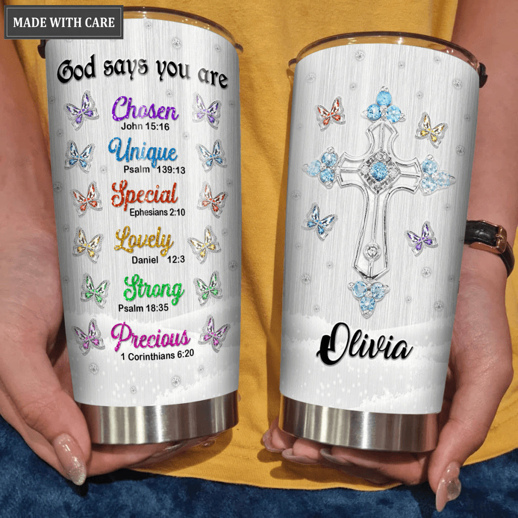 Crystal Butterflies God Says You Are Personalized Tumbler