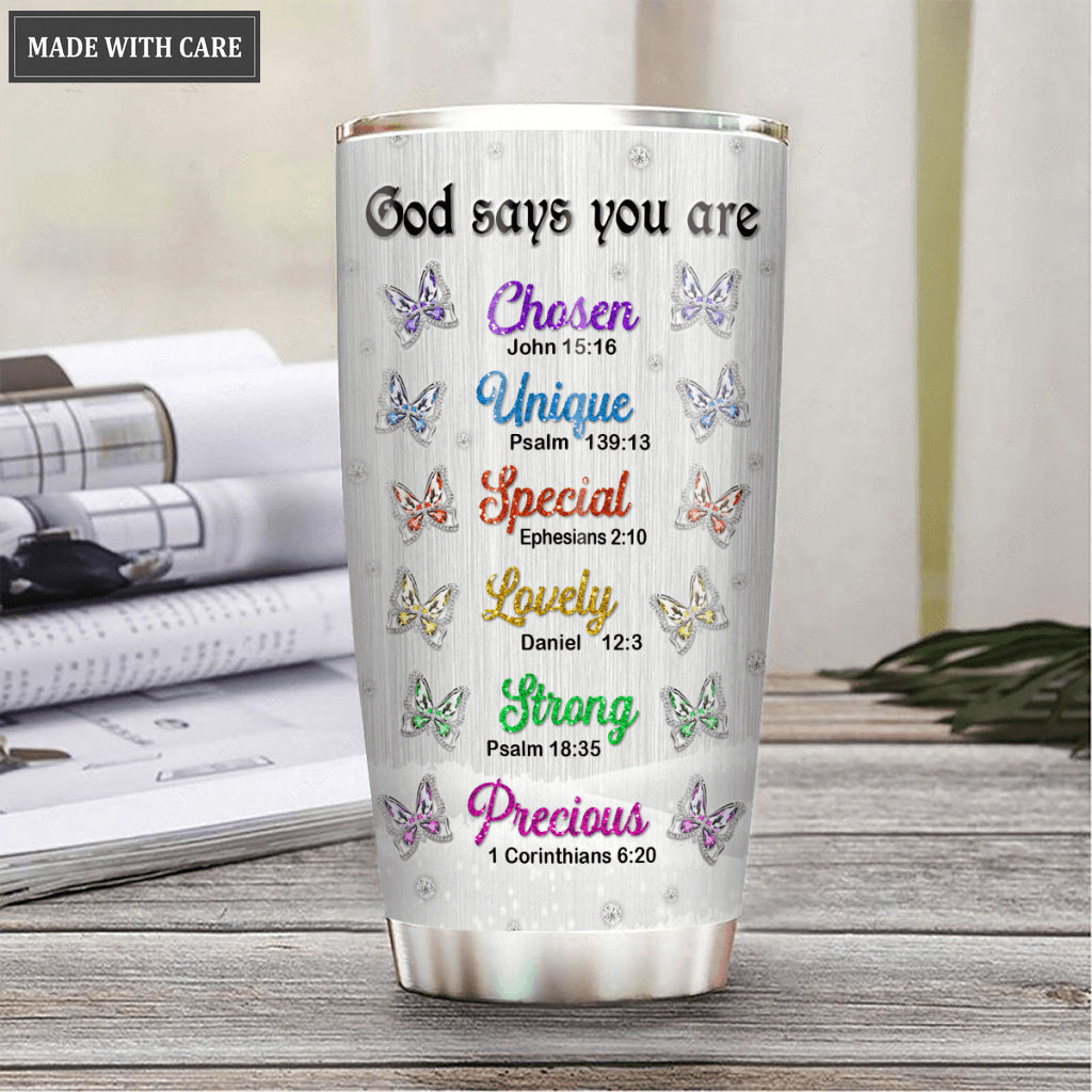 Crystal Butterflies God Says You Are Personalized Tumbler
