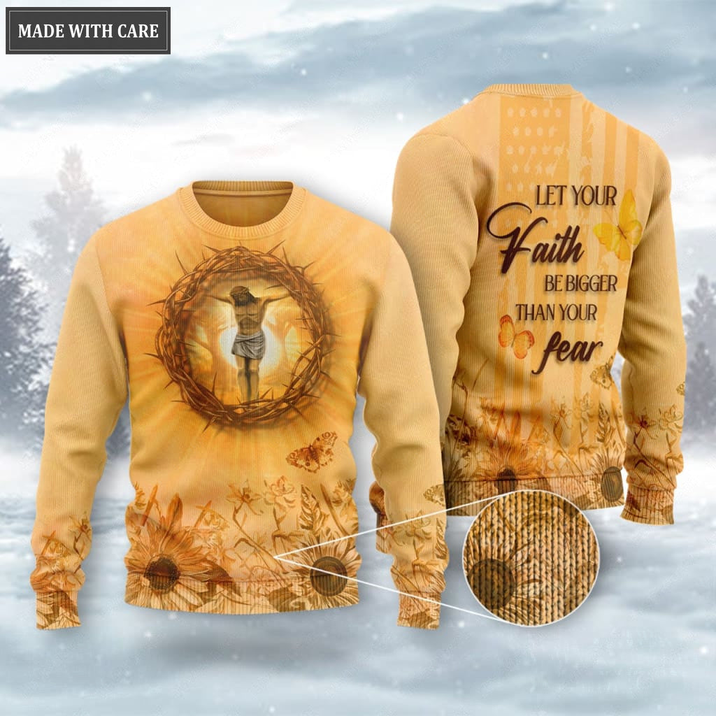 Sunflower Butterfly Jesus Cross Crown Of Thorns Faith Wool Sweatshirt