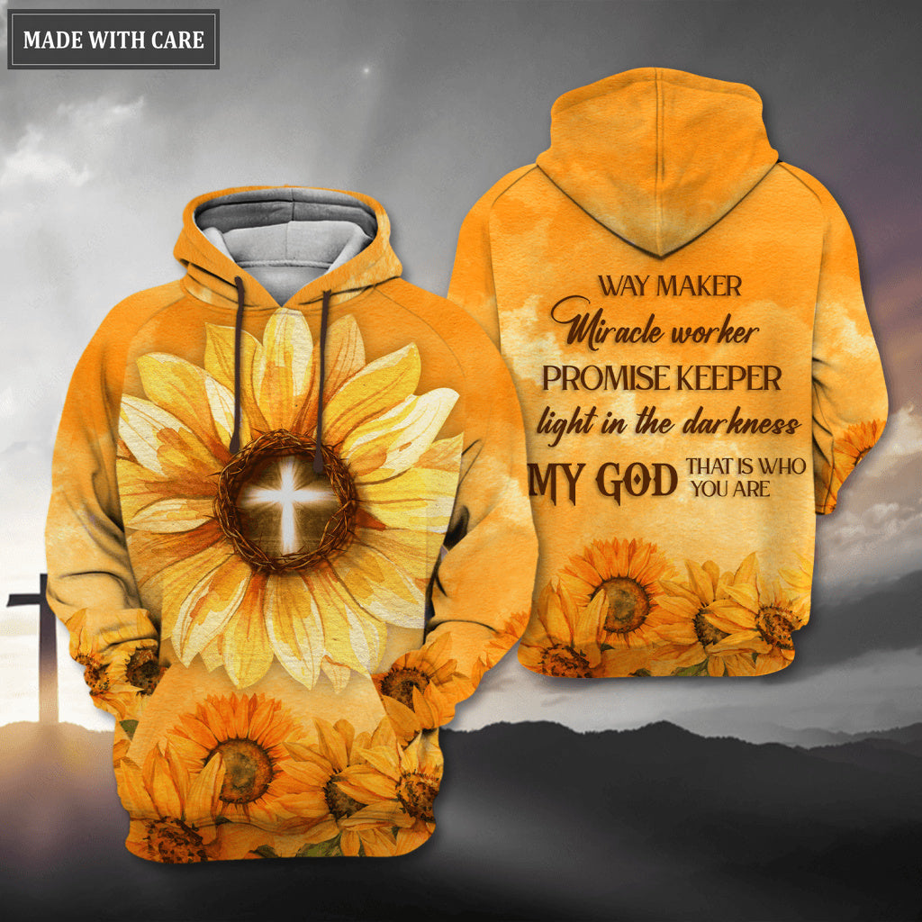 Sunflower Cross Christ Crown Of Thorns Way Maker Miracle Worker Hoodie