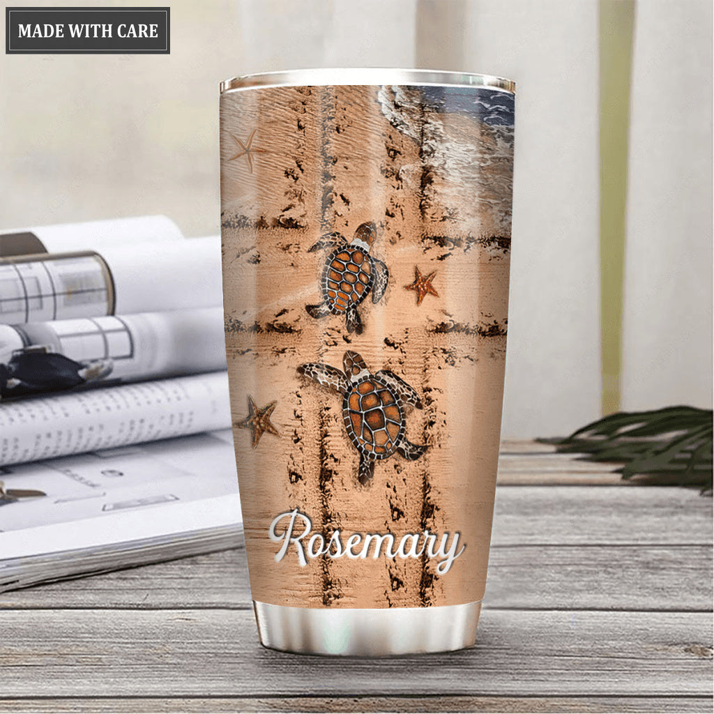 Personalized Beach With Cross Symbol Will I Stand In Your Presence Turtle Tumbler