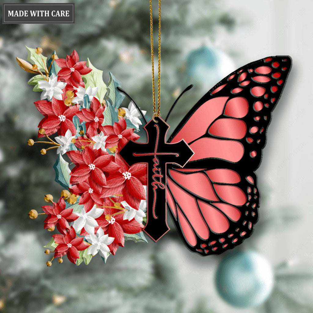 Christmas Floral Cross Faith Butterfly God Christian Lover Ornament