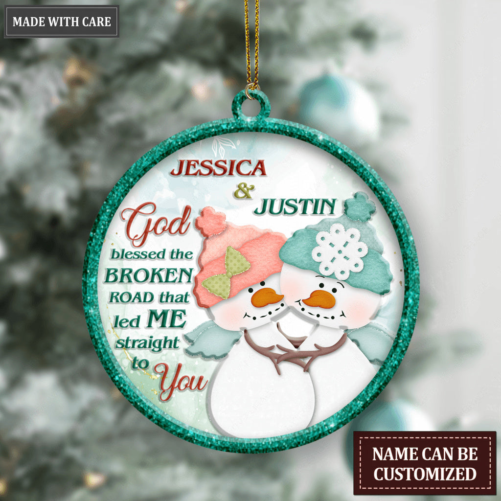 Christmas Snowman Couple God Blessed Personalized Ornament