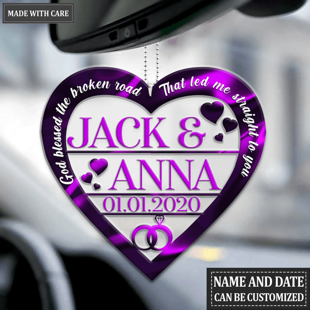 Purple Heart Love Rings God Blessed Personalized Ornament