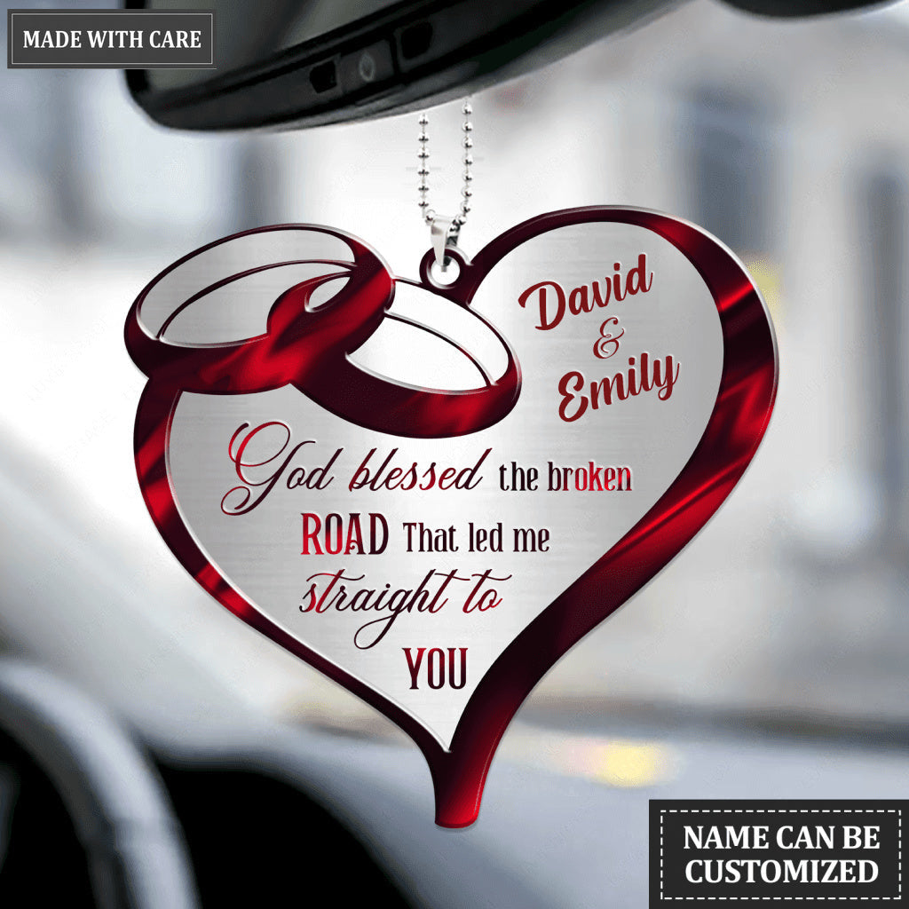 Heart Wedding Rings Couple God Blessed Personalized Ornament