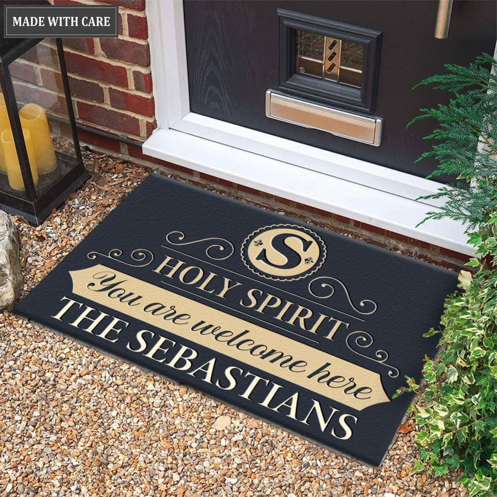 Luvingrace M88 Elegant Monogram Collection Holy Spirit Personalized Doormat