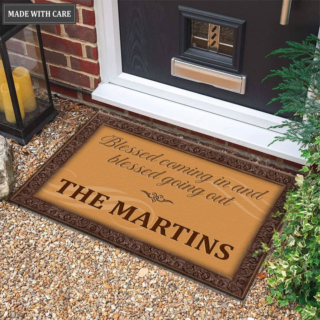 Luvingrace M89 Decorative Monogram Collection Blessed Coming In Personalized Doormat
