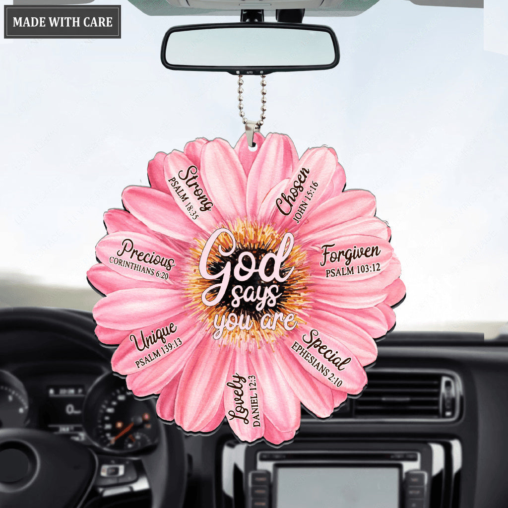 Gerbera Daisy God Says You Are Car Ornament