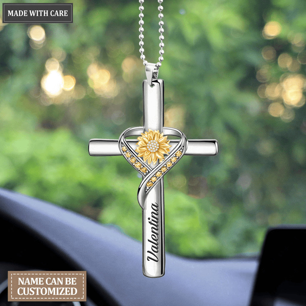 Personalized Sunflower Cross Jewelry Ornament