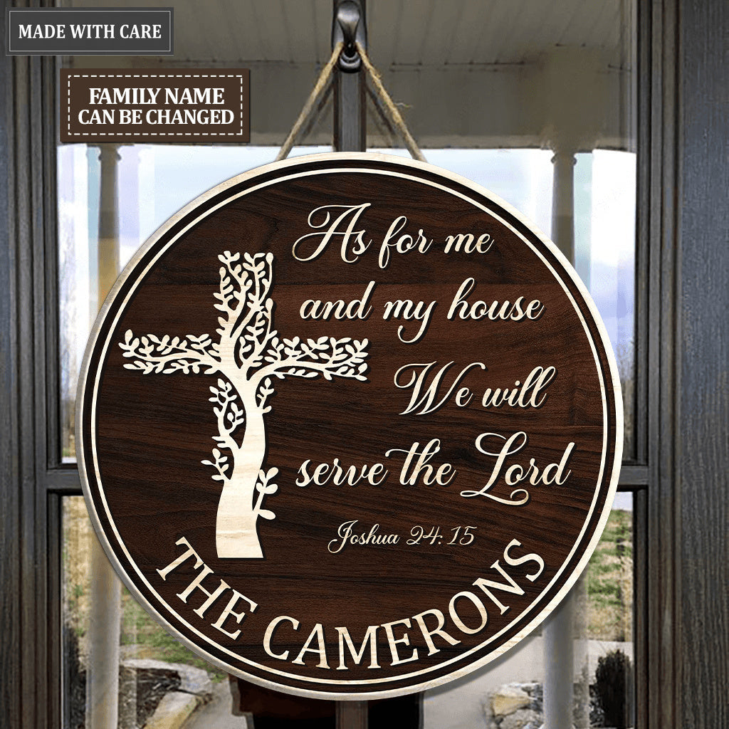 Personalized Cross Living Tree Serve The Lord Circle Sign
