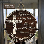 Personalized Cross Living Tree Serve The Lord Circle Sign