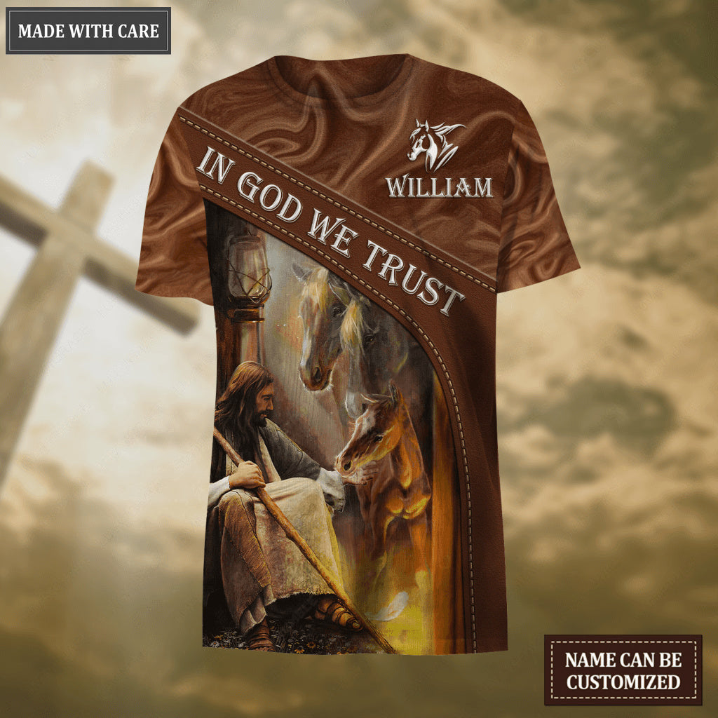 Horse Jesus In God We Trust Personalized Hoodie