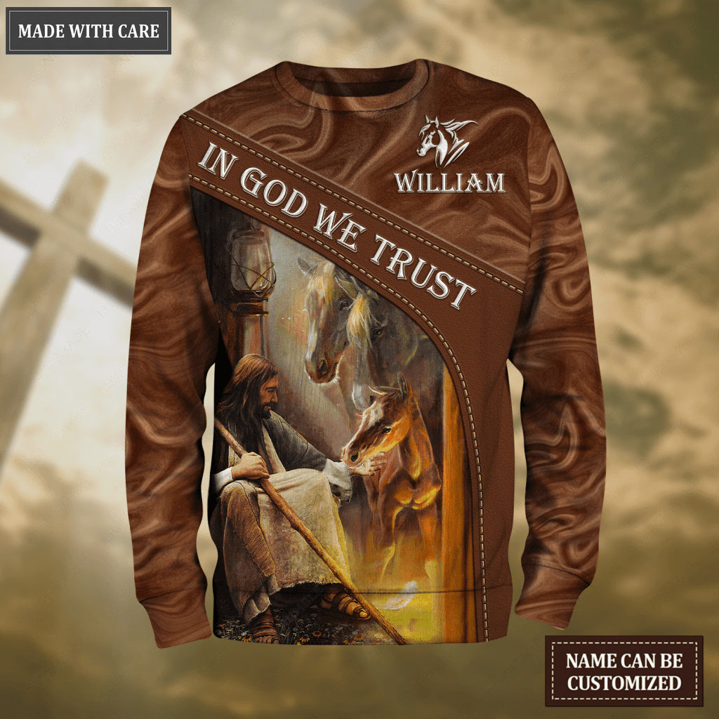 Horse Jesus In God We Trust Personalized Hoodie