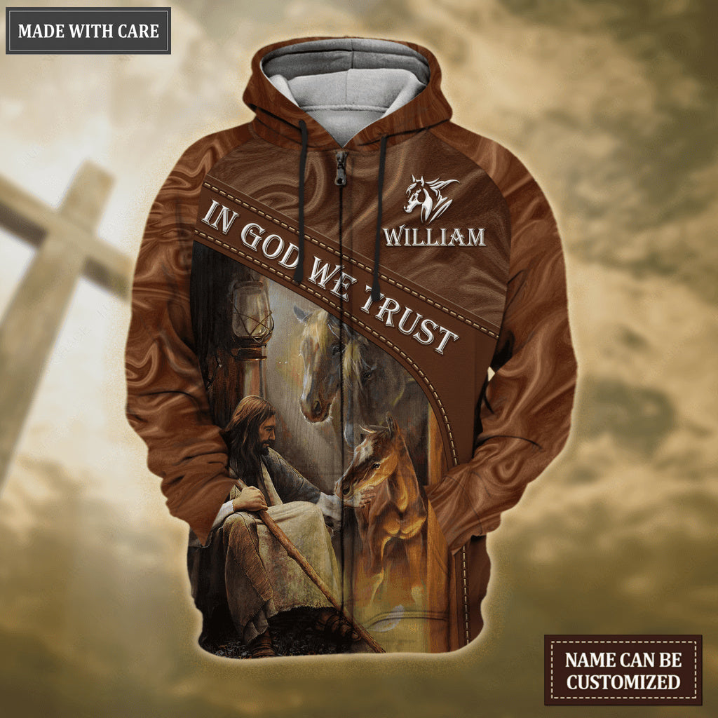 Horse Jesus In God We Trust Personalized Hoodie
