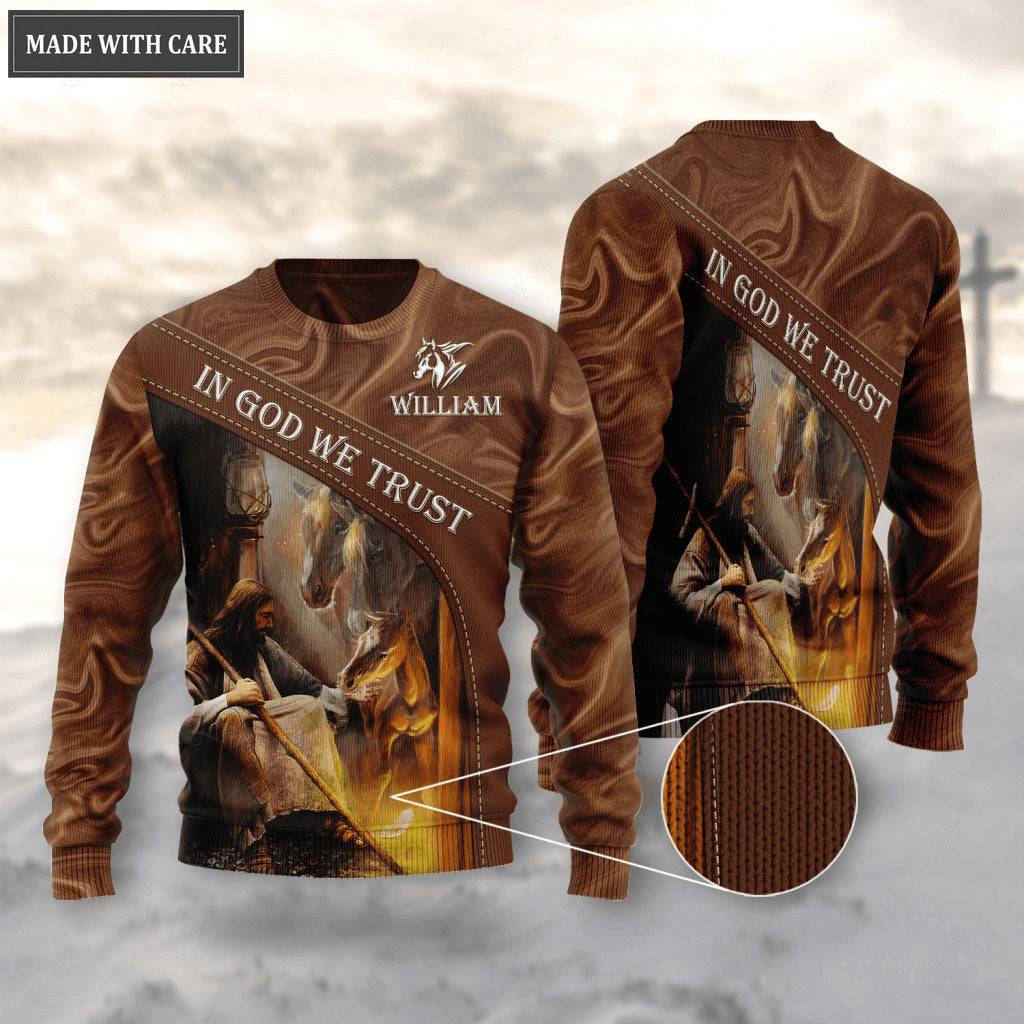 Horse Jesus In God We Trust Personalized Wool Sweatshirt