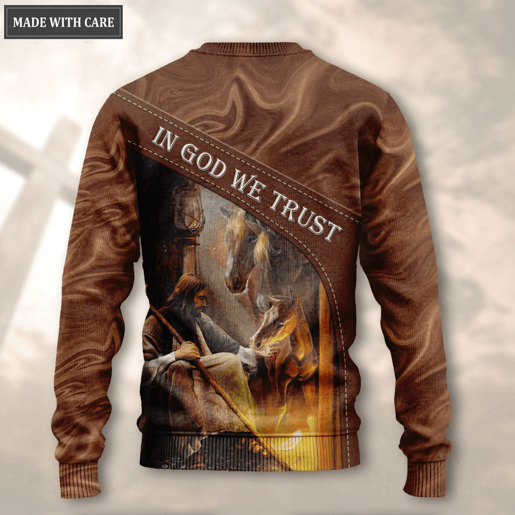 Horse Jesus In God We Trust Personalized Wool Sweatshirt