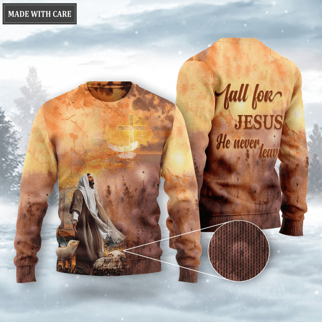 Dandelion Cross Light Peace Dove Fall For Jesus He Never Leaves Wool Sweatshirt