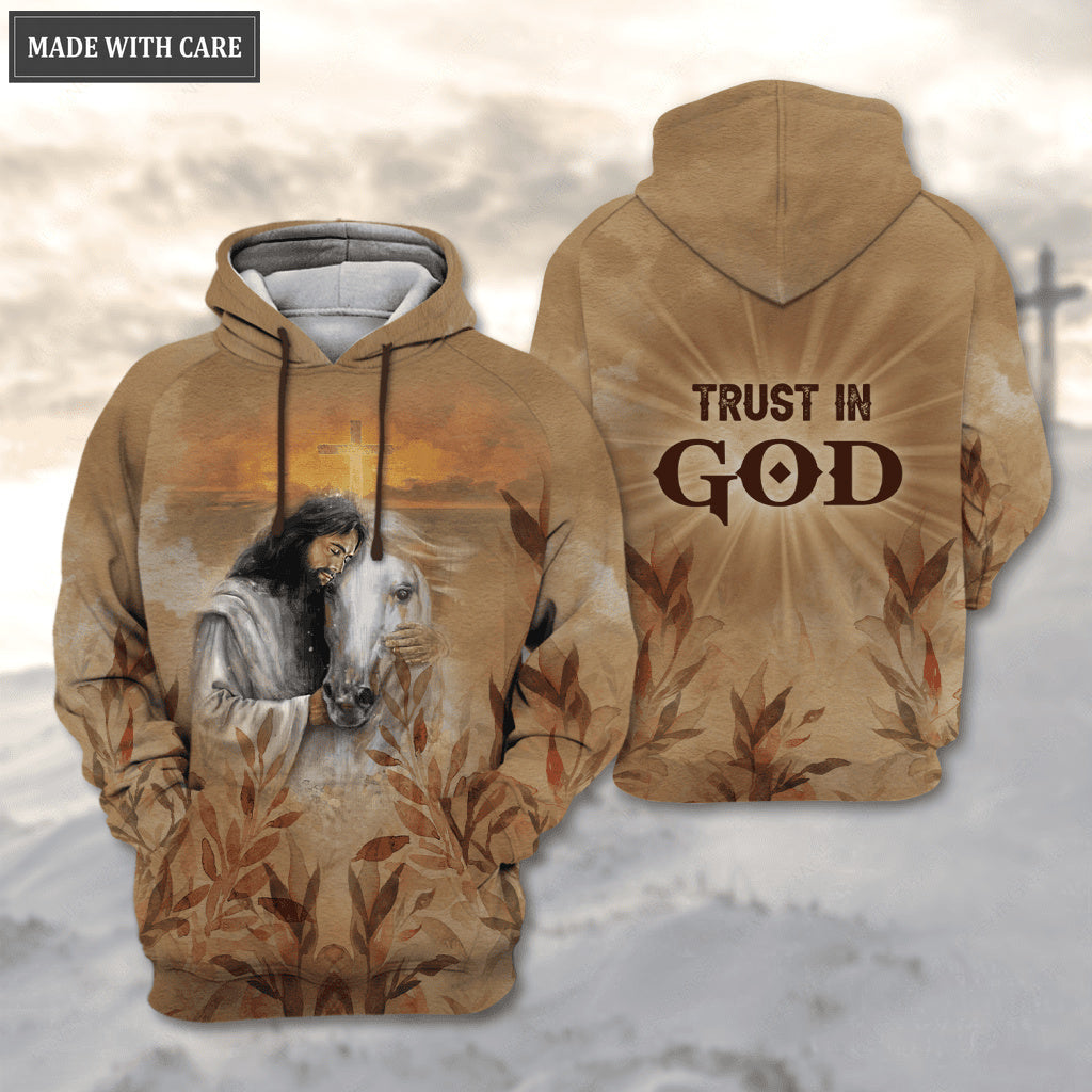Jesus Love Horse Sunset Cross Trust In God Hoodie