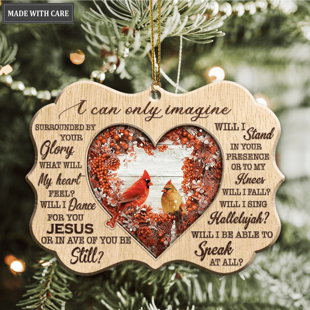 Red Heart Christmas Floral Cardinal I Can Only Imagine Wood Engraved Ornaments