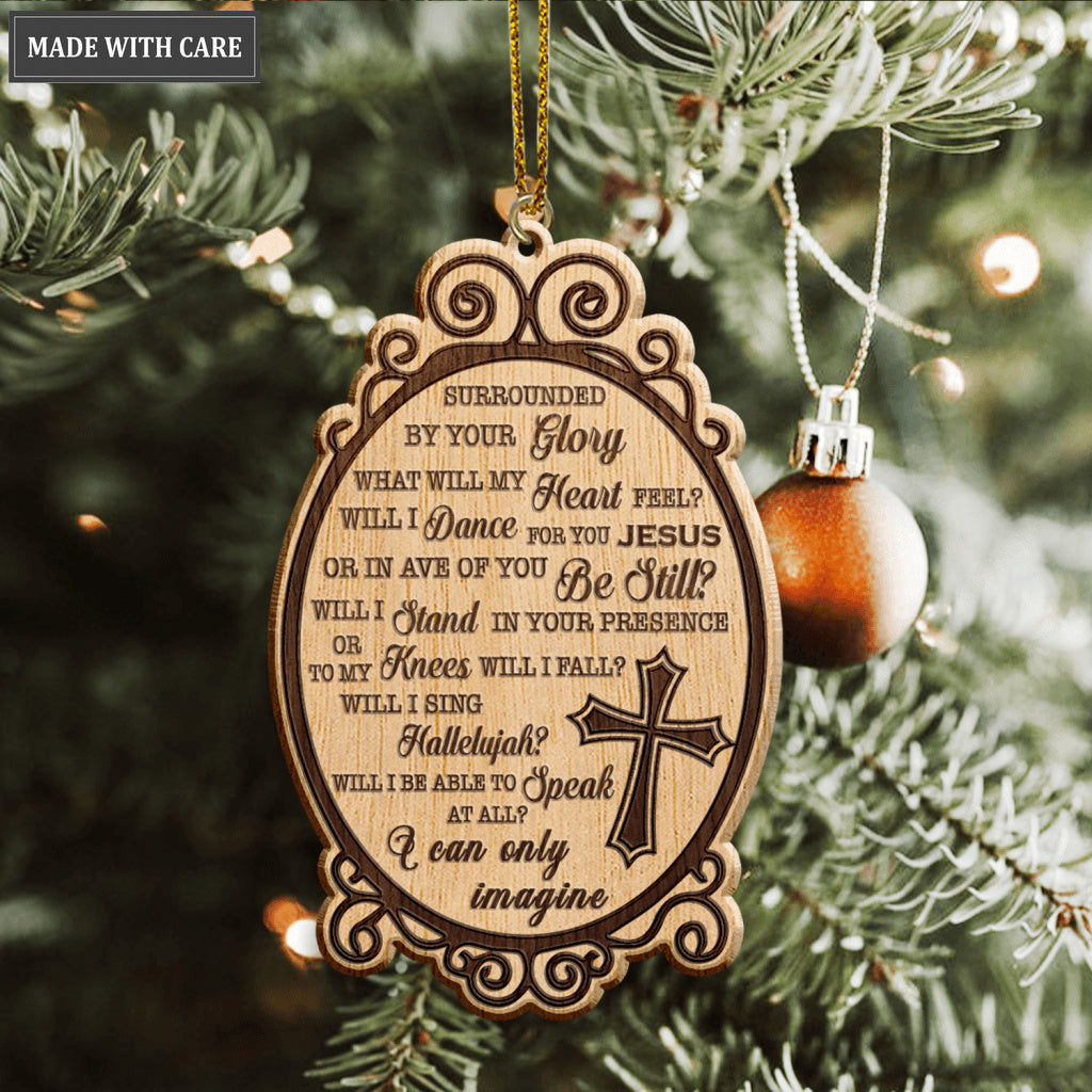 Vintage Mirror Cross I Can Only Imagine Wood Engraved Ornaments
