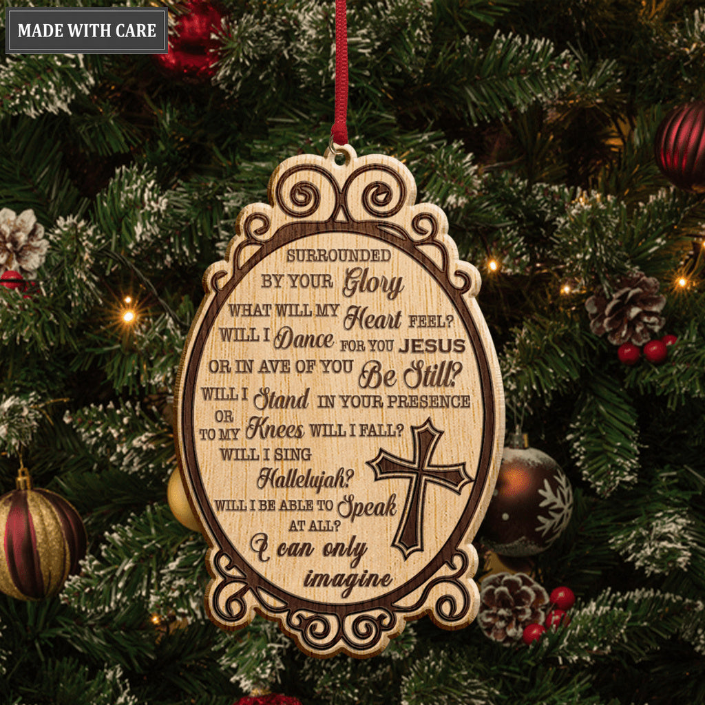 Vintage Mirror Cross I Can Only Imagine Wood Engraved Ornaments