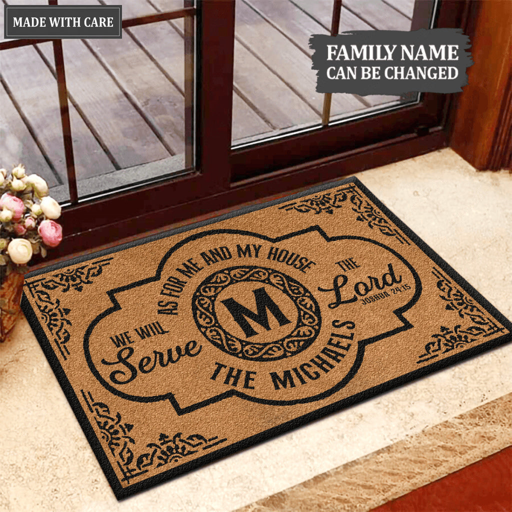 Elegant Serve The Lord Personalized Monogrammed Doormat