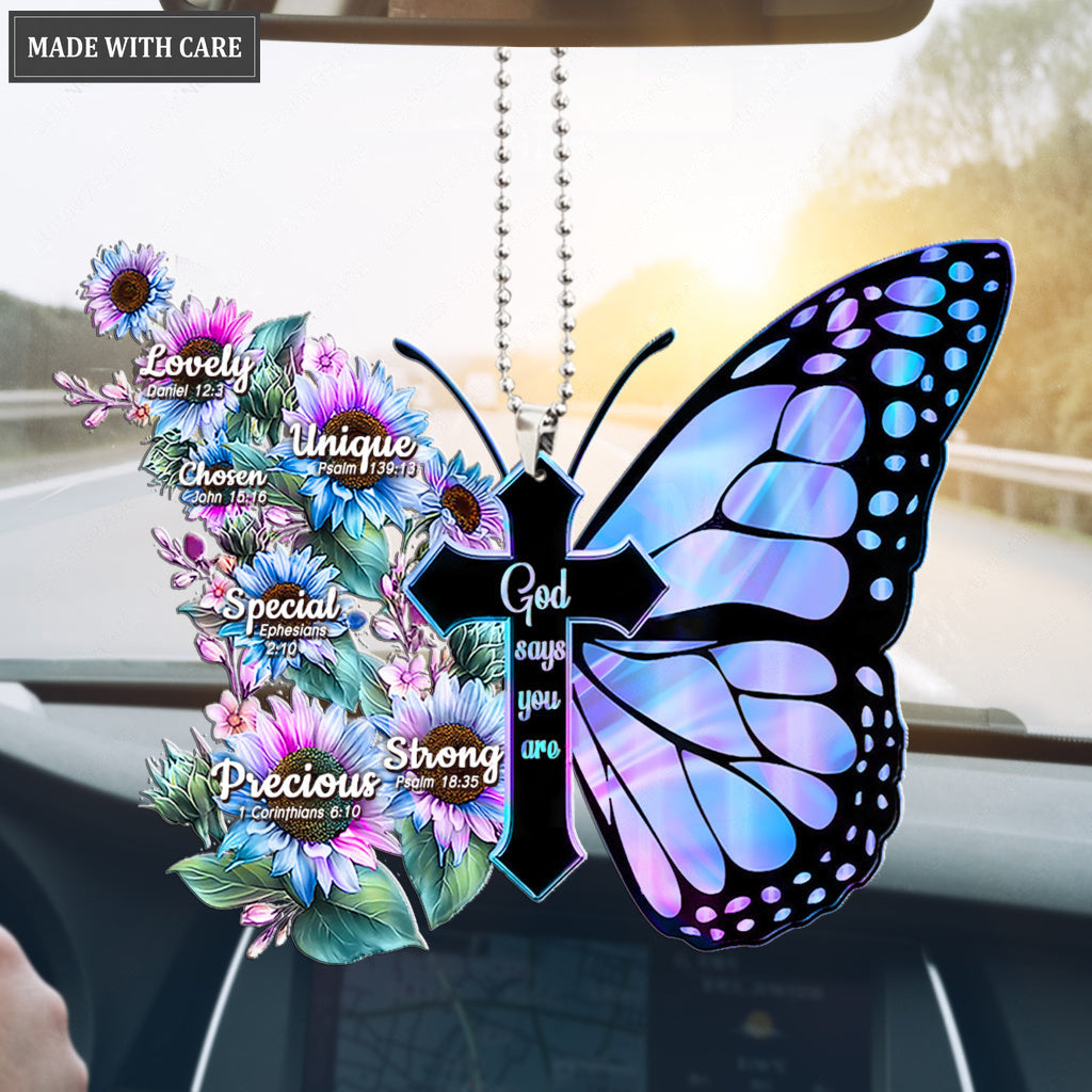 Hologram Flowers Butterfly And Faith Cross God Says You Are Ornament