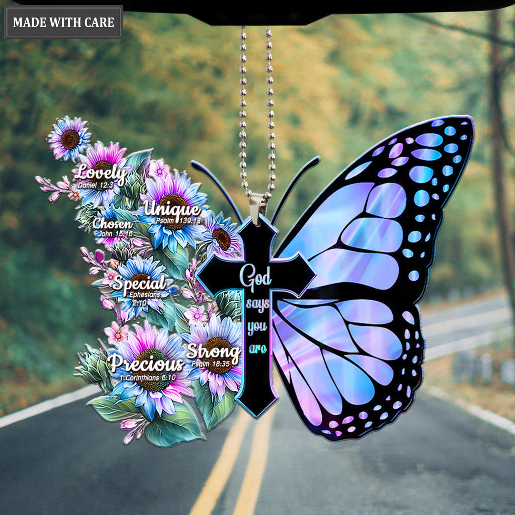 Hologram Flowers Butterfly And Faith Cross God Says You Are Ornament