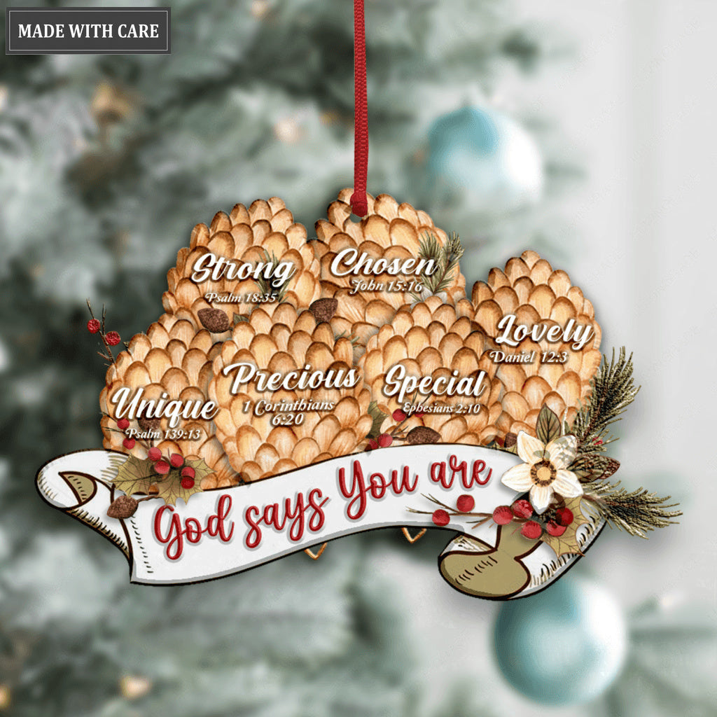 Vintage Ribbon Christmas Pinecone Floral God Says You Are Ornament
