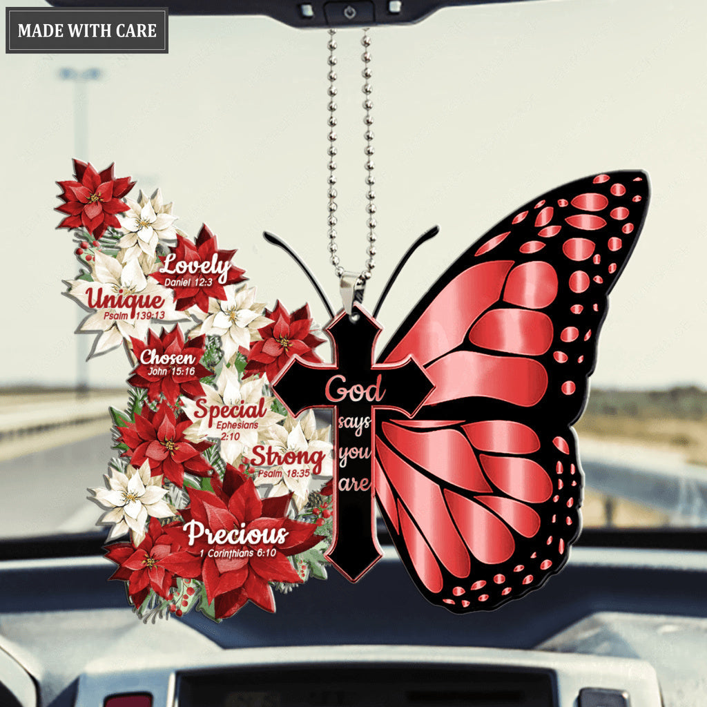 Poinsettia Butterfly Cross God Says You Are Ornament