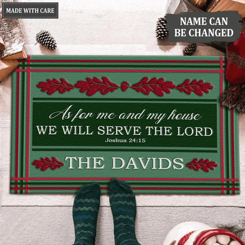 Christmas Oak Leaves As For Me And My House Personalized Doormat