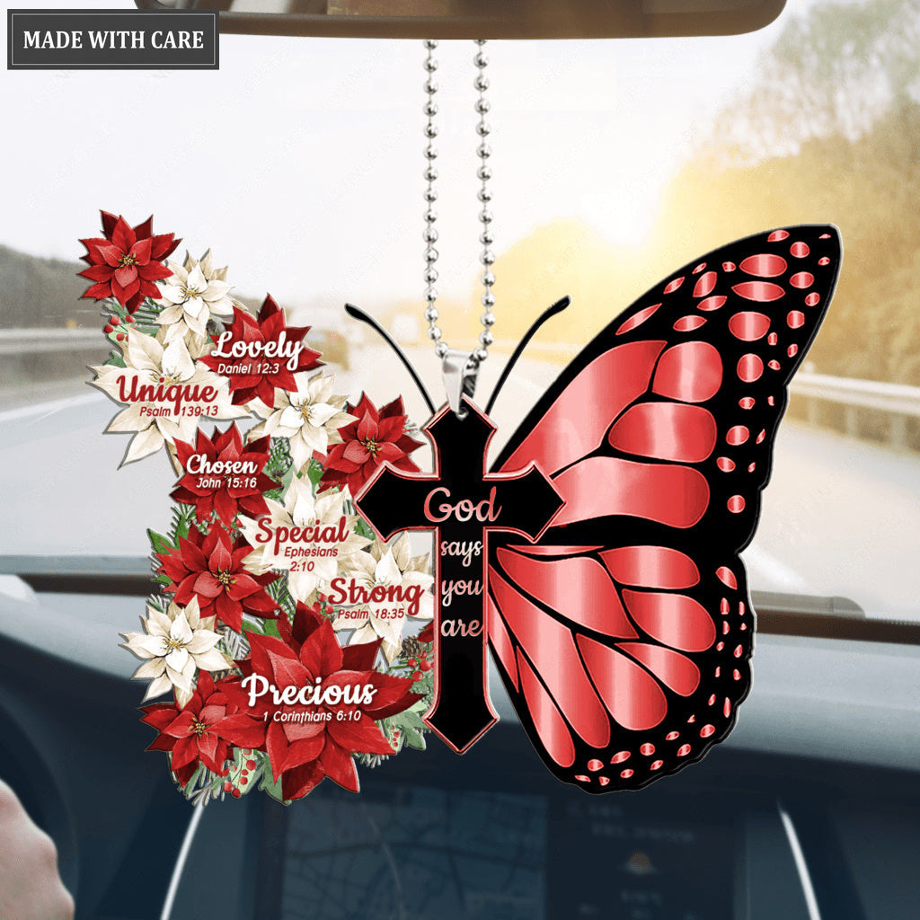 Poinsettia Butterfly Cross God Says You Are Ornament