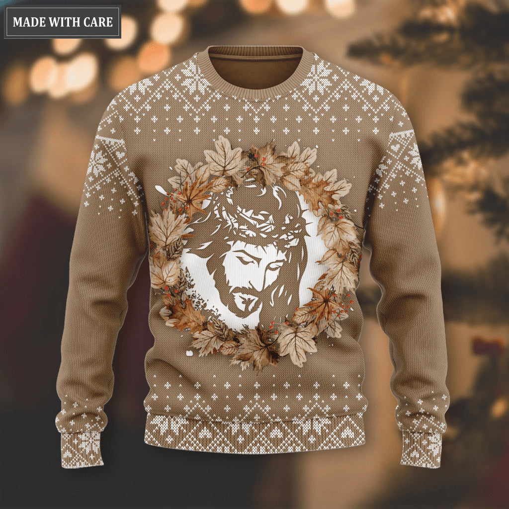 Christian Autumn Maple Flower Wool Knitted Pattern Ugly Sweater