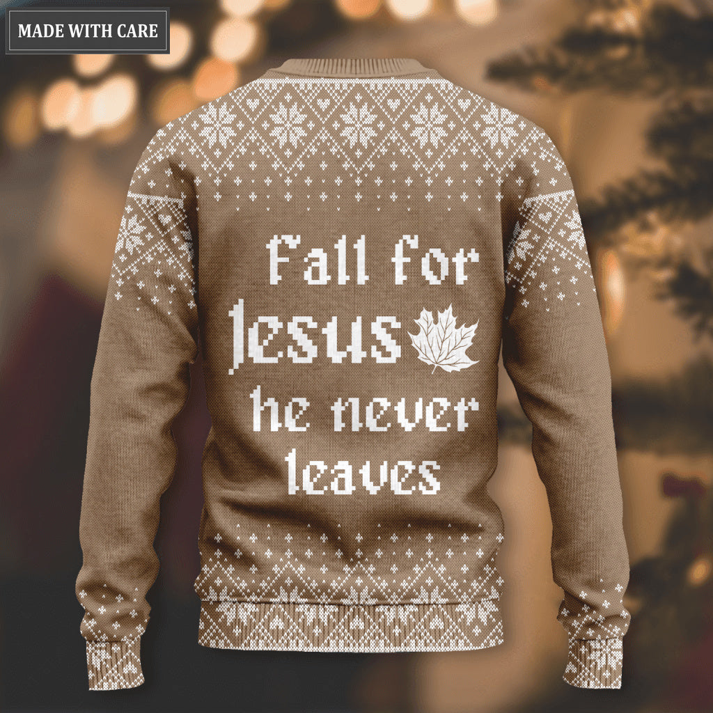 Christian Autumn Maple Flower Wool Knitted Pattern Ugly Sweater