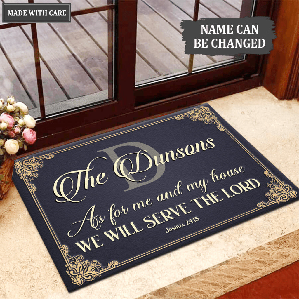 Personalized Monogram Navy Serve The Lord Doormat