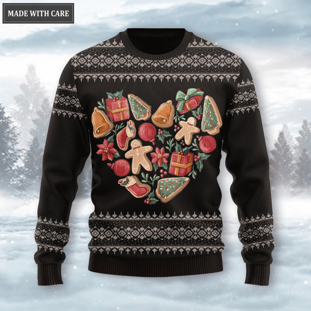 Christmas Heart Wool Knitted Pattern Ugly Sweater