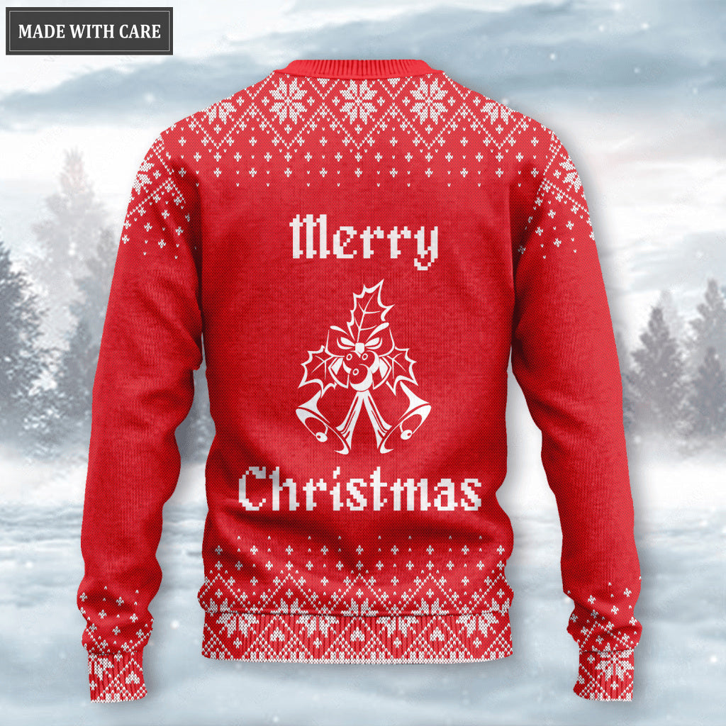 Merry Christmas Floral Cross Wool Knitted Pattern Ugly Sweater