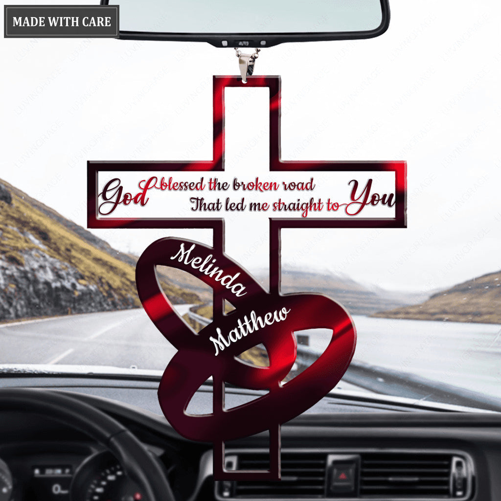 Couple Rings And Cross God Blessed Personalized Ornament