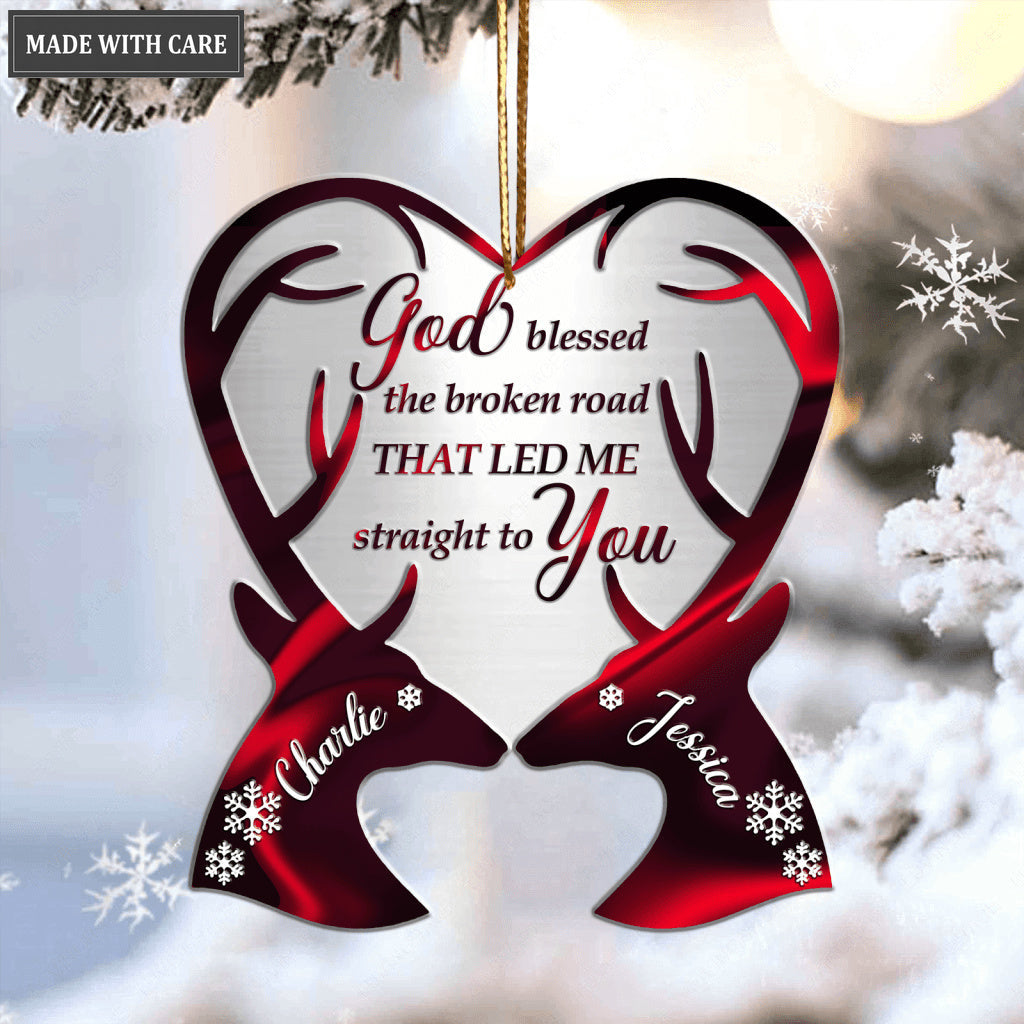 Deer Couple Heart God Blessed Personalized Ornament