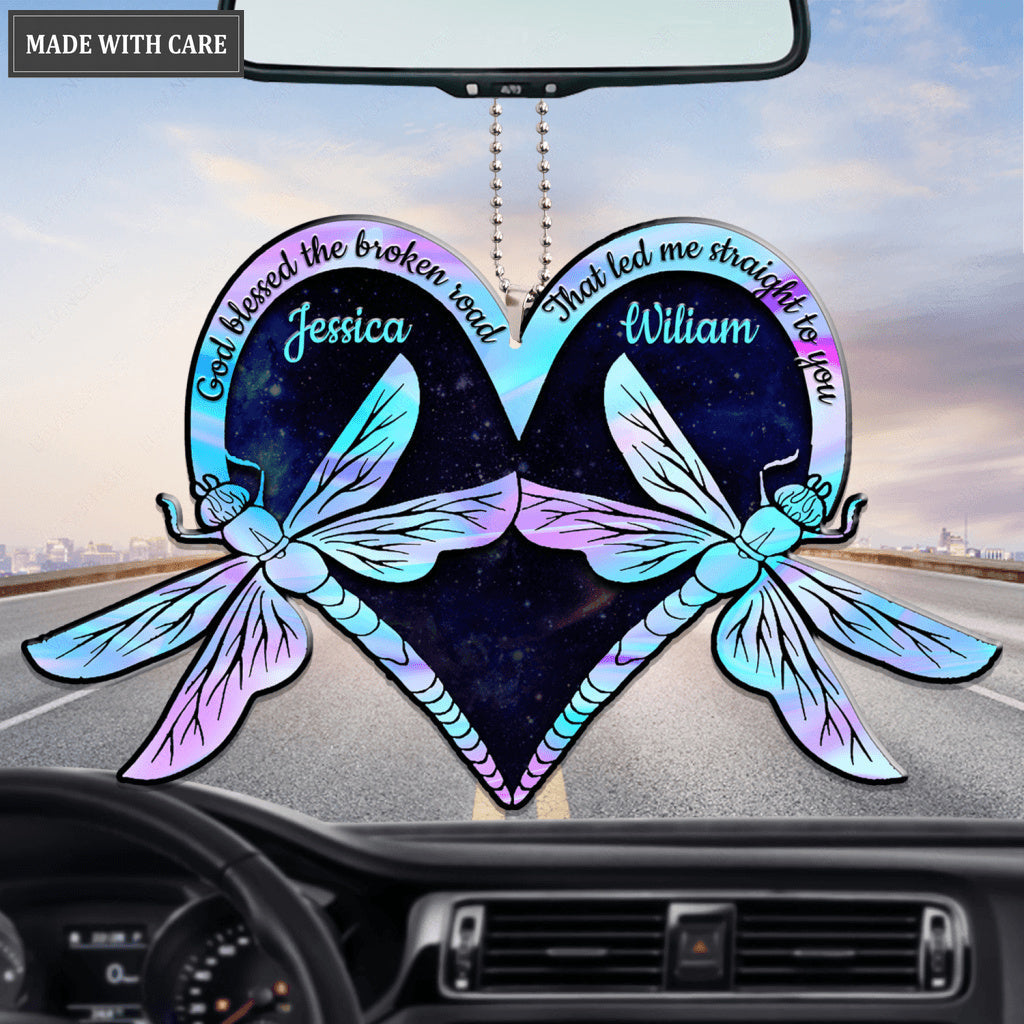 Dragonfly Couple Heart God Blessed Personalized Ornament